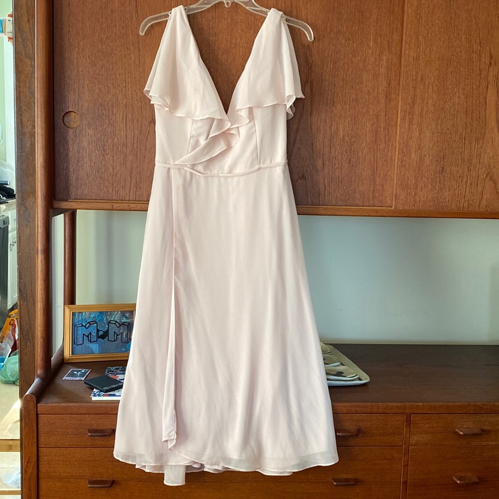 Mori Lee bridesmaid dress. Midi Flutter Sleeve Chiffon Dress - STYLE #21704 - Picture 5 of 16